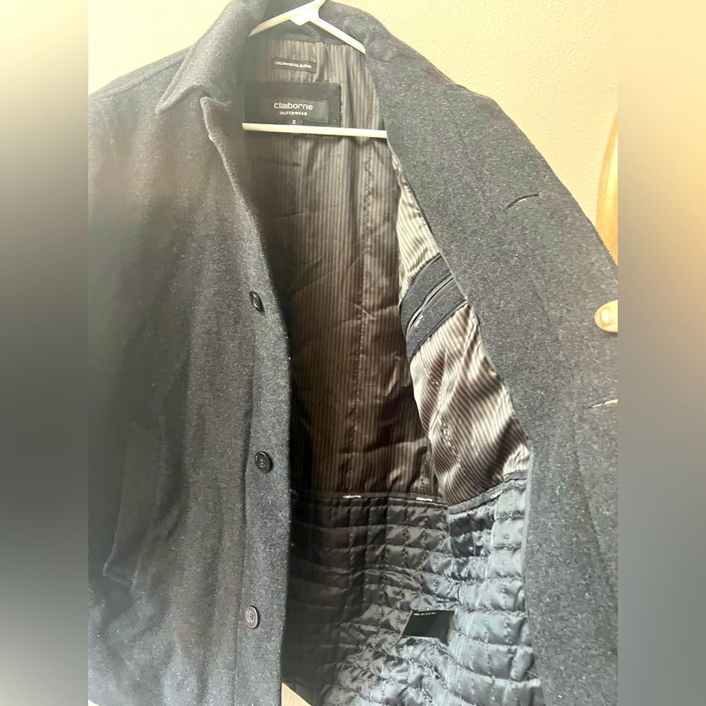 Liz Claiborne Outerwear Italian Wool Blend Vintage Charcoal Gray Mens Coat Sze S - Picture 4 of 6